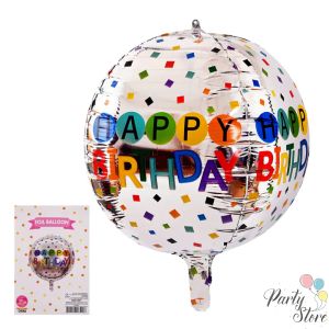 Фолиев балон Happy birthday сфера сребърен 56 см.