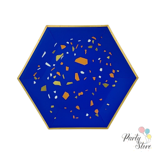 Xартиена чиния син мрамор 9" (1 пкт. / 8 бр.)