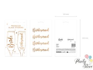 Маркер за чаша ''Bride & Bridesmaid'', розово злато (1 пкт. / 6 бр.)