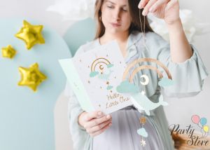 Картичка с висяща декорация Кит, светло тифани синьо, 14х20 см