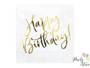 Салфетки Happy Birthday, бели, 33x33см (1 пкт. / 20 бр.)