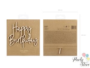 Дървен топер Happy Birthday, 16.5см