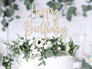 Дървен топер Happy Birthday, 16.5см
