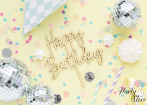 Дървен топер Happy Birthday, 16.5см