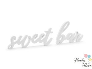 Дървен надпис Sweet bar, бял, 37x10см