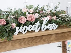 Дървен надпис Sweet bar, бял, 37x10см