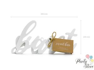 Дървен надпис Sweet bar, бял, 37x10см