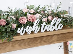 Дървен надпис Wish table, бял, 40x10см