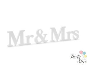 Дървен надпис Mr & Mrs, бял, 50x9.5см