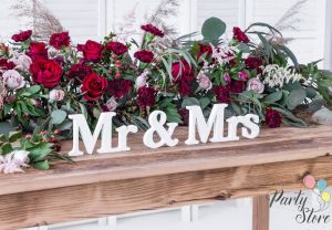Дървен надпис Mr & Mrs, бял, 50x9.5см