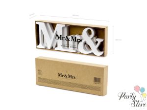 Дървен надпис Mr & Mrs, бял, 50x9.5см