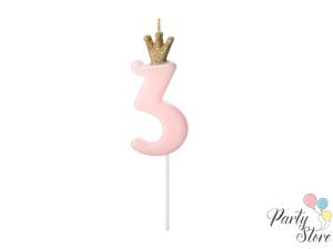 Свещ за рожден ден Номер 3, светло розова, 9.5см