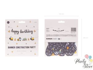 Банер Happy brithday Строителни машини, 2 м, микс
