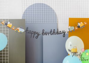 Банер Happy brithday Строителни машини, 2 м, микс