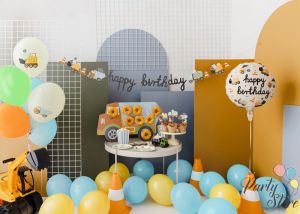 Банер Happy brithday Строителни машини, 2 м, микс