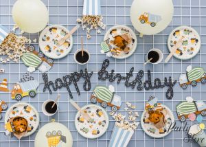 Банер Happy brithday Строителни машини, 2 м, микс