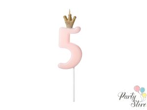 Свещ за рожден ден Номер 5, светло розова, 9.5см
