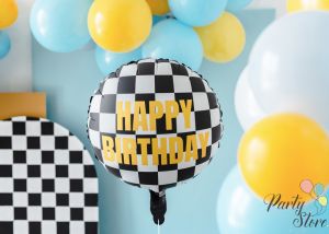 Фолиев балон Карирано знаме Happy Birthday, 45 см, микс
