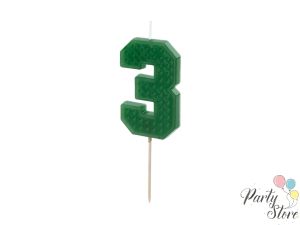 Свещ за рожден ден Номер 3, 6 см, зелена