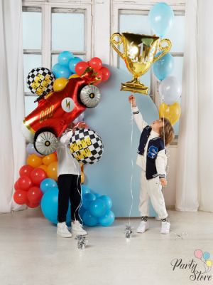 Фолиев балон Карирано знаме Happy Birthday, 45 см, микс