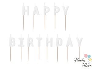 Свещи за рожден ден Happy Birthday, 2,5 см, бели (1 пкт. / 13 бр.)