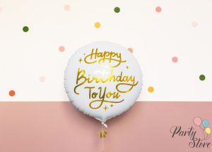 Фолиев балон Happy Birthday To You, 35см, бял