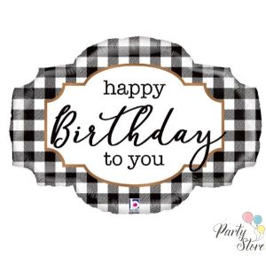 Балон „Happy Birthday каре-черно и бяло“ 32′