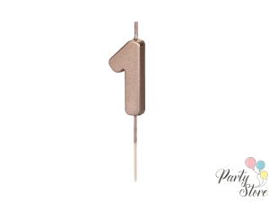 Свещ за рожден ден номер 1, розово злато, 4,5 см