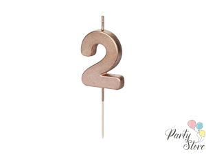 Свещ за рожден ден номер 2, розово злато, 4,5 см