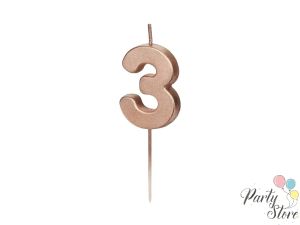 Свещ за рожден ден номер 3, розово злато, 4,5 см