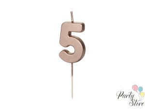Свещ за рожден ден номер 5, розово злато, 4,5 см