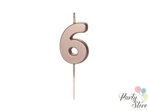Свещ за рожден ден номер 6, розово злато, 4.5 см