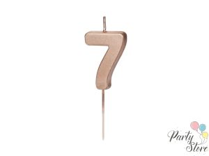 Свещ за рожден ден номер 7, розово злато, 4,5 см