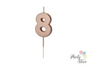 Свещ за рожден ден номер 8, розово злато, 4,5 см