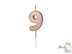 Свещ за рожден ден номер 9, розово злато, 4,5 см