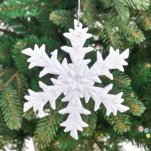  Коледна играчка – снежнобяла снежинка с брокат