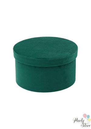Луксозна кръгла кутия от зелен велур – 20 x 20 x 12 см