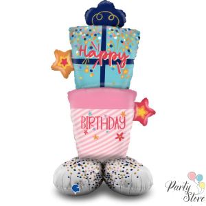 Фолиев балон „Подаръчни кутии Happy Birthday на стойка“, 47 инча (119 см)