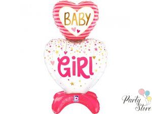 Фолиев балон „Сърца с основа Baby Girl“, 28 инча (71 см)