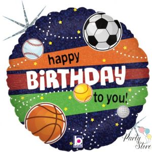 Фолиев балон "Happy Birthday" със спортен дизайн – 18 инча 